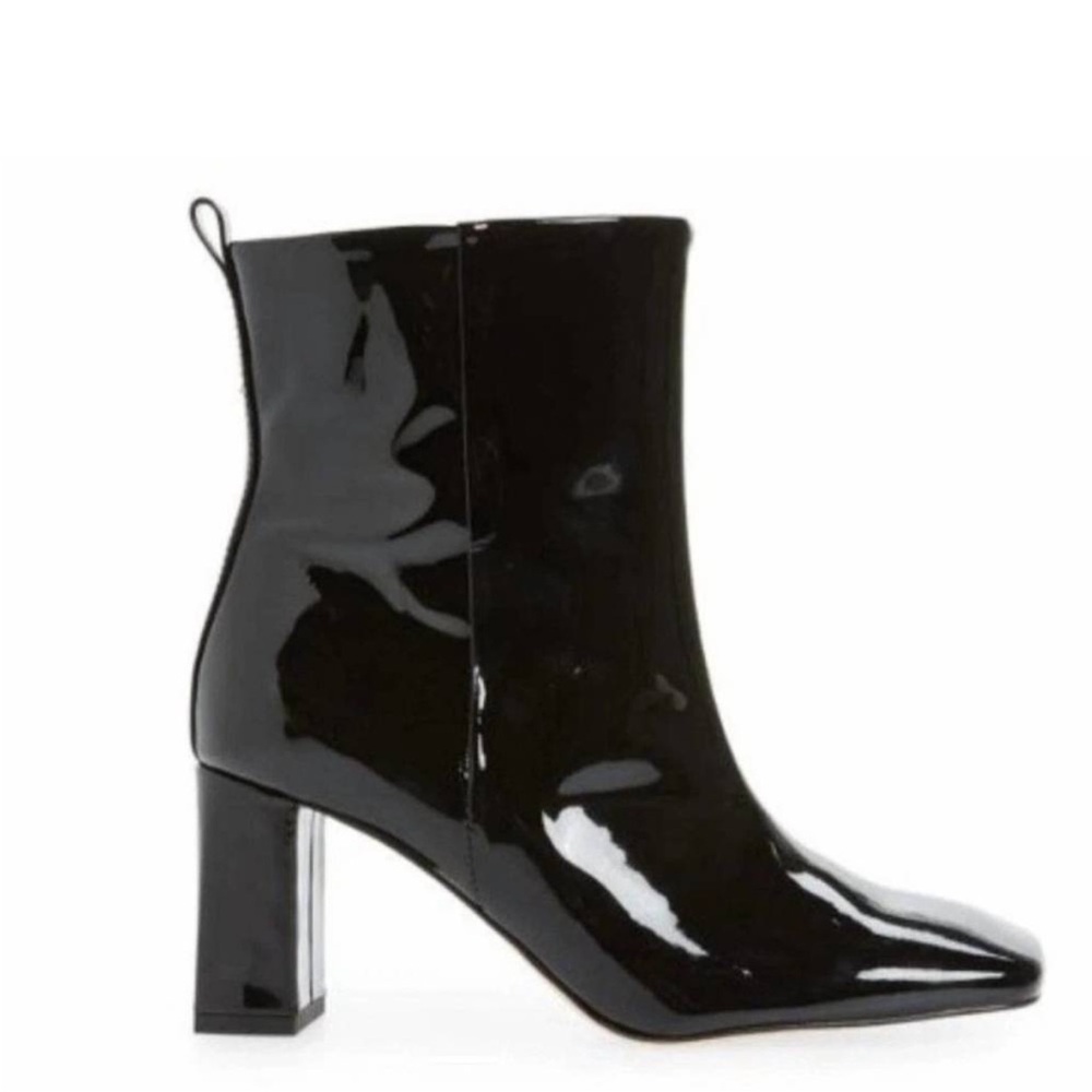 Good American Black Patent Leather Square Toe Block Heel Boots - NIB